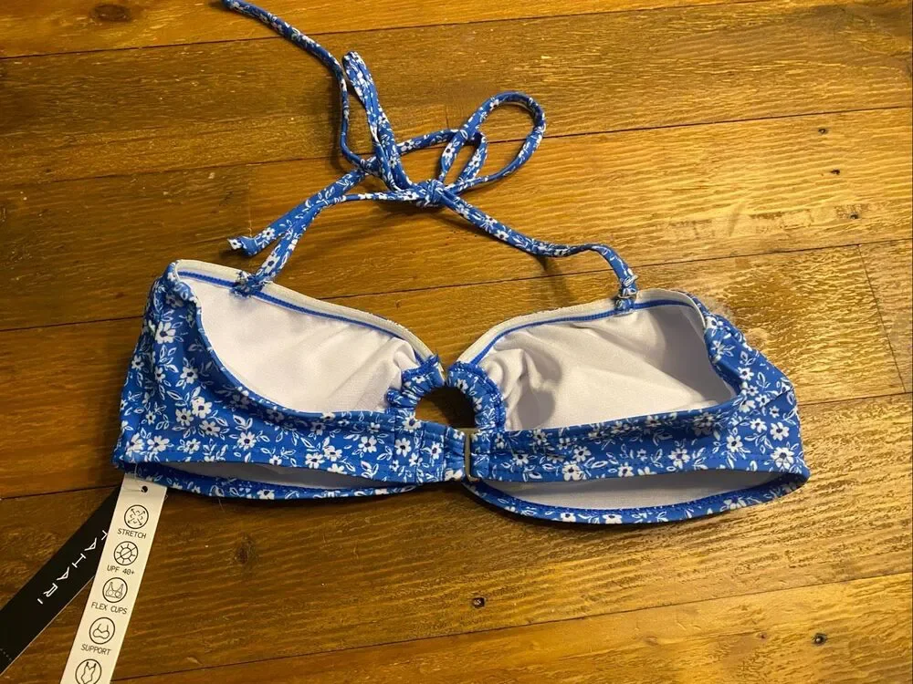 Tahari Large NWT ditsy blue floral bikini top swimwear halter or strapless